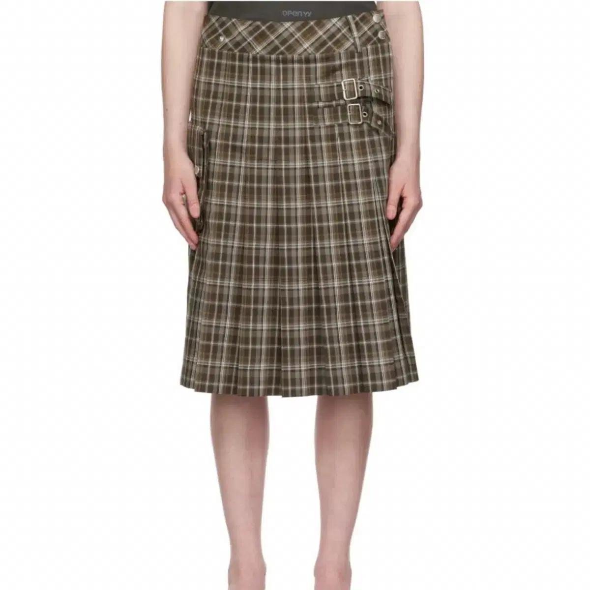 OPEN YY CHECK CARGO POCKET MIDI SKIRT