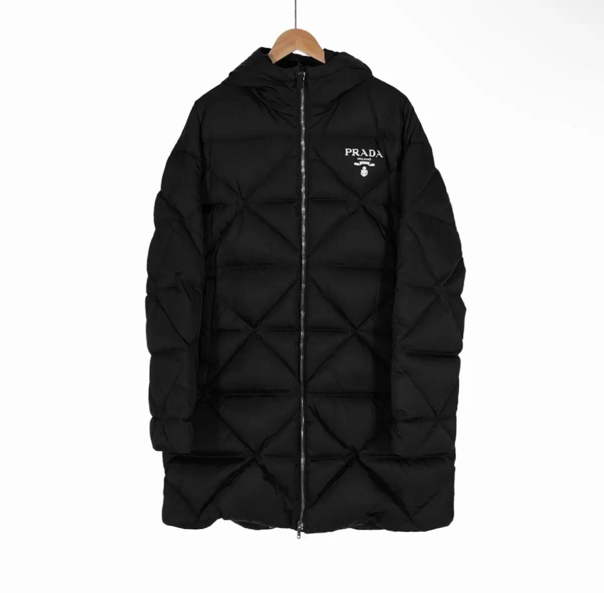 [XXL] 프라다 남성 삼각로고 리나일론 다운 코트 롱 패딩 자켓 블랙