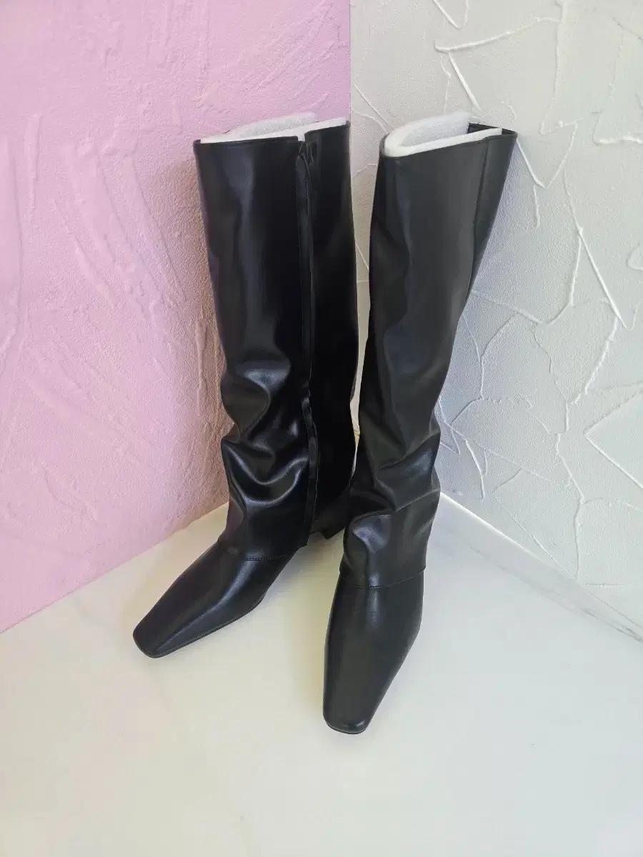 306.(240mm)블랙 레더 레그워머 롱부츠 여성용