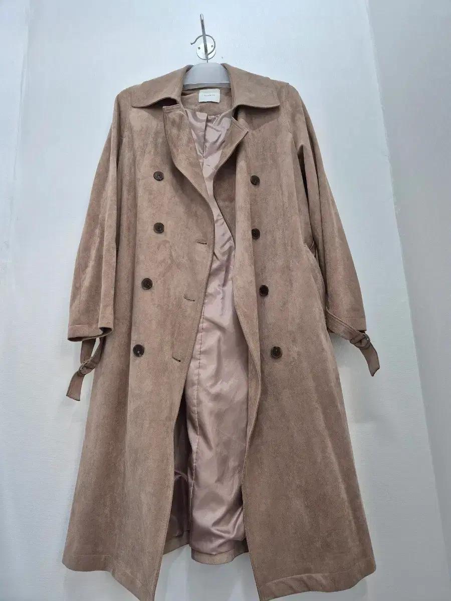 스웨이드 롱 트렌치 코트 베이지