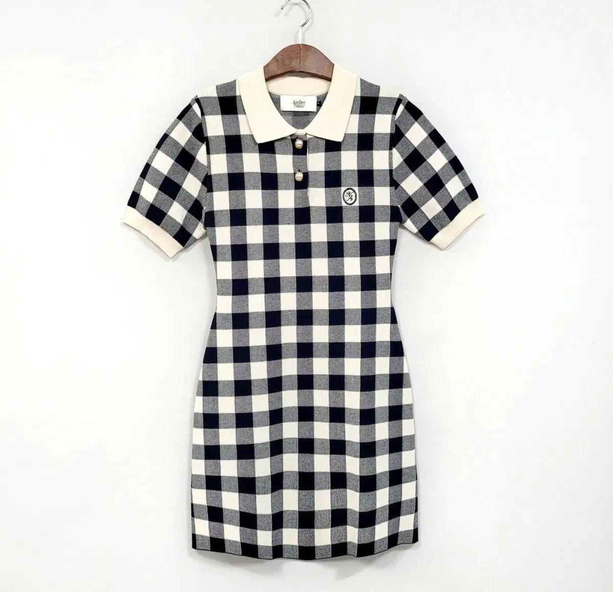 +아뜰리에 나인 체크 반팔 카라 니트원피스 Y116