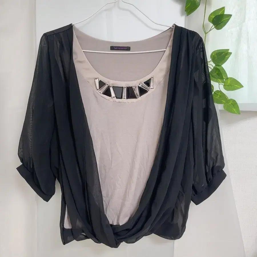 미센스 mesense 쉬폰 블라우스 블랙 랩시스루
