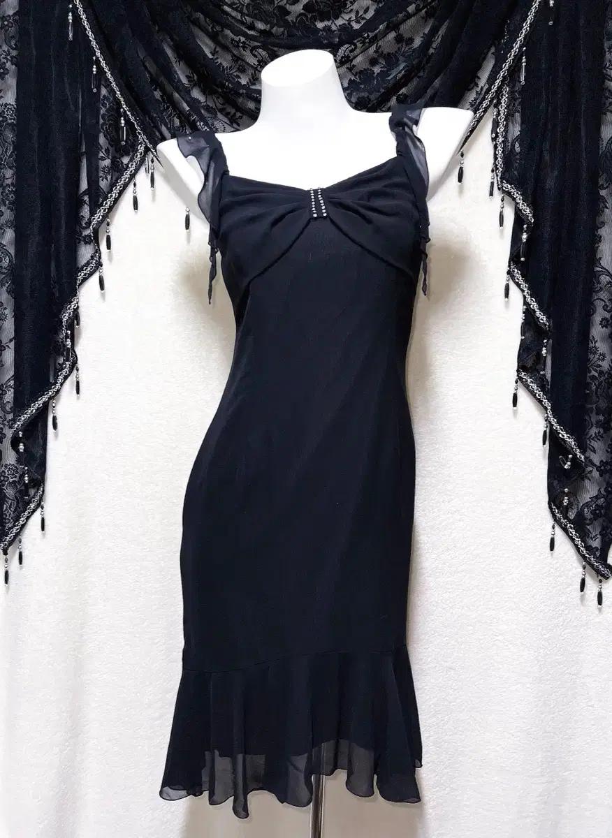 로맨틱고딕 고스 로걀 갸루 큐빅리본 머메이드 드레스 쉬폰원피스 파티 연말