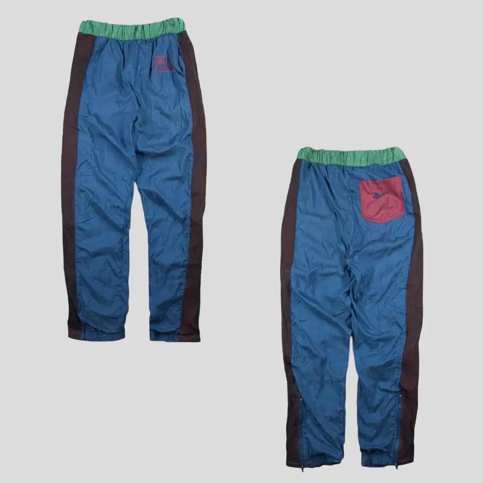 리복 90s 블루 그린 멀티컬러 사이드메쉬 오픈헴 올드스쿨 밴딩 트랙팬츠
