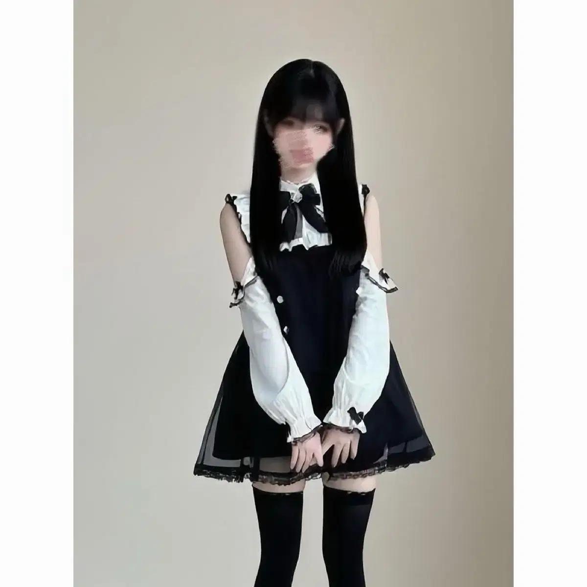 클리어 오프숄더 긴팔 원피스