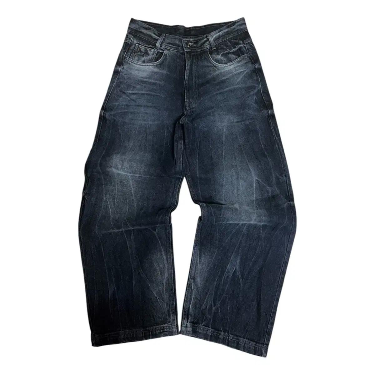 [BLR] 비엘알 크랙 워시드 와이드 데님팬츠 다크블루 S