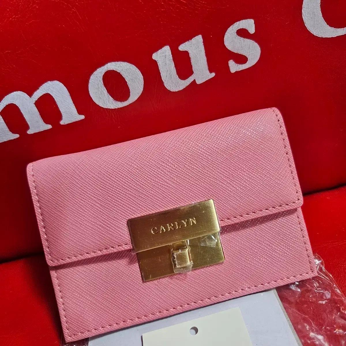 (새상품)칼린(CARLYN) 핑크 가죽 비버 카드지갑