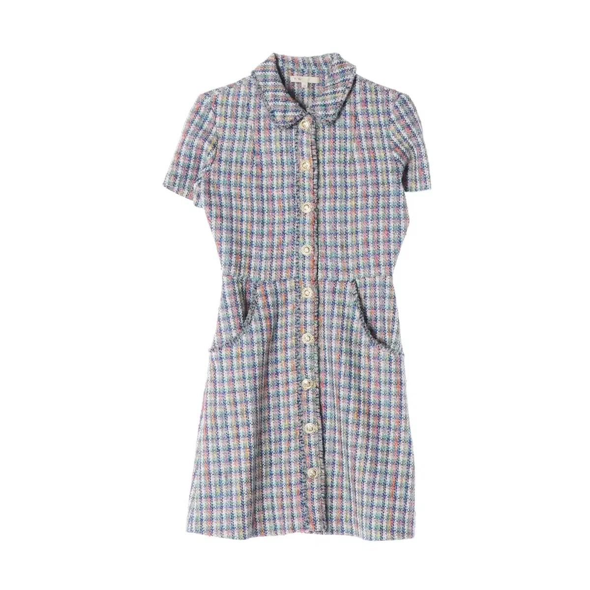 마쥬 멀티컬러 트위드 반팔 미니 원피스 여름 하객룩