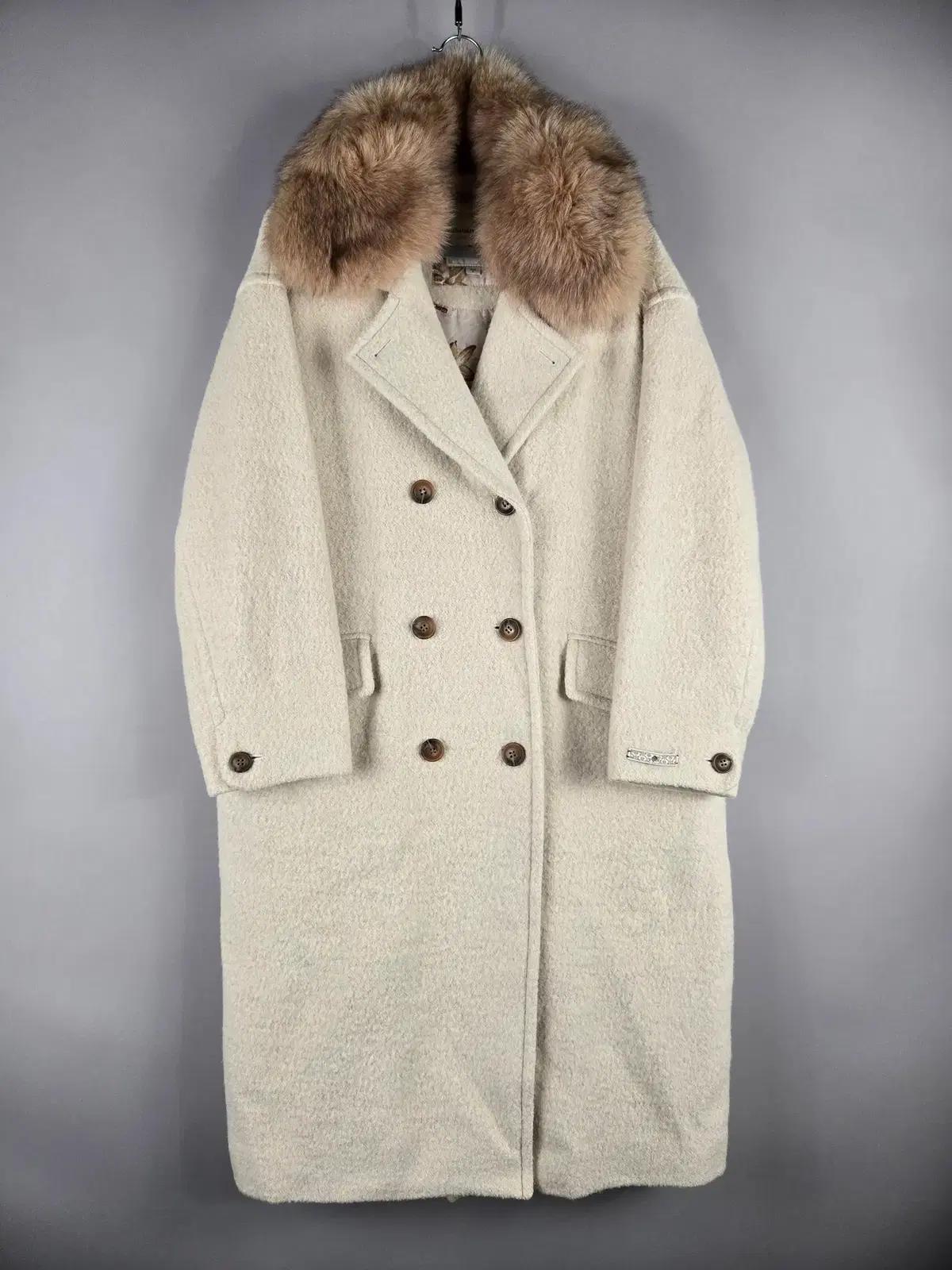 [무료배송]써스데이아일랜드 S 여성 오버핏 폭스퍼 울 혼방 롱 코트