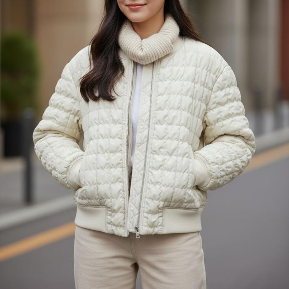 엠보싱퀄팅경량숏패딩점퍼 노카라웰론항공점퍼 조깅러닝룩여성캠핑룩코디