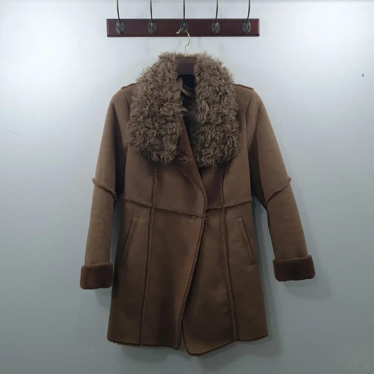 M marns elle 여성 브라운 양털 겨울 미디 자켓 코트