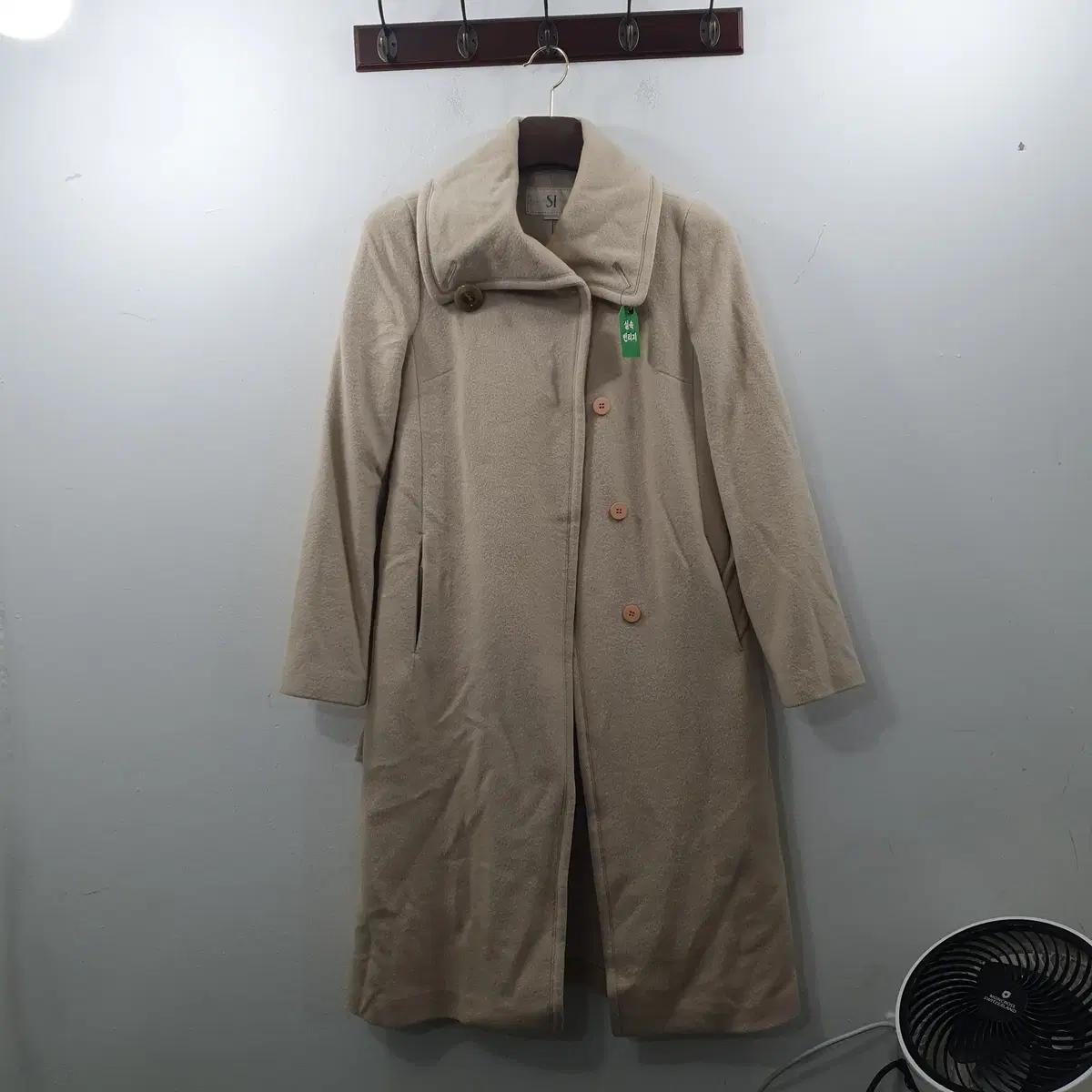 S SI 여성 베이지 겨울 모 코트 롱자켓