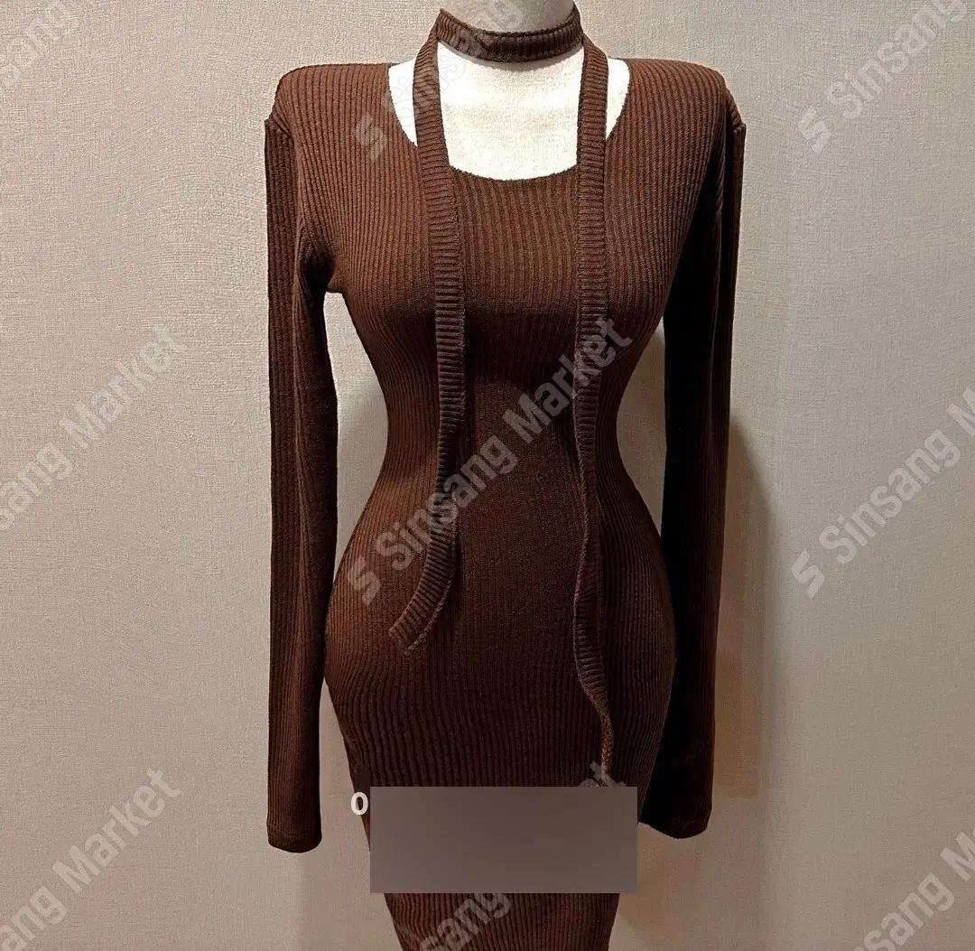[새상품/*머플러끈동봉*] 겨울 울 골지 니트 롱원피스 브라운
