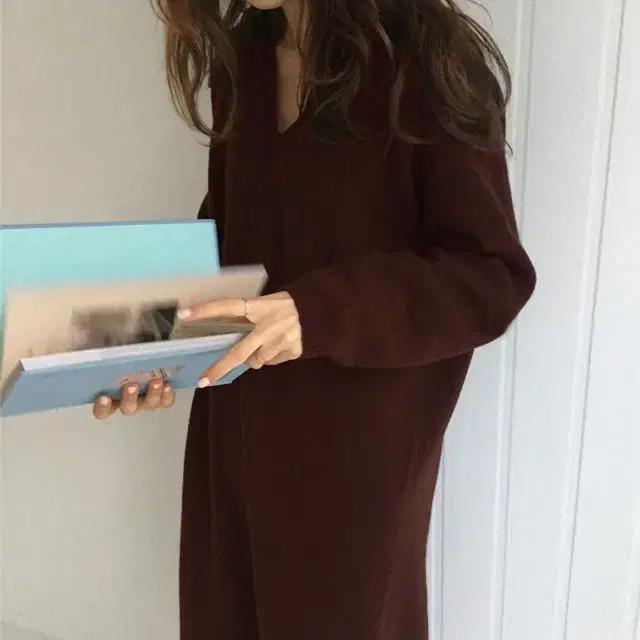 쎄샵  2157 봄간절기용 얇은 니트원피스 초코브라운 FREE-1