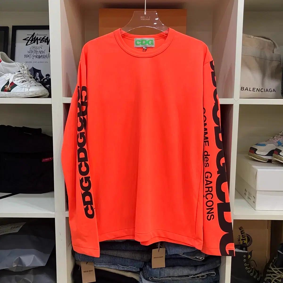CDG 꼼데가르송 네온 로고 메쉬 롱슬리브 XL