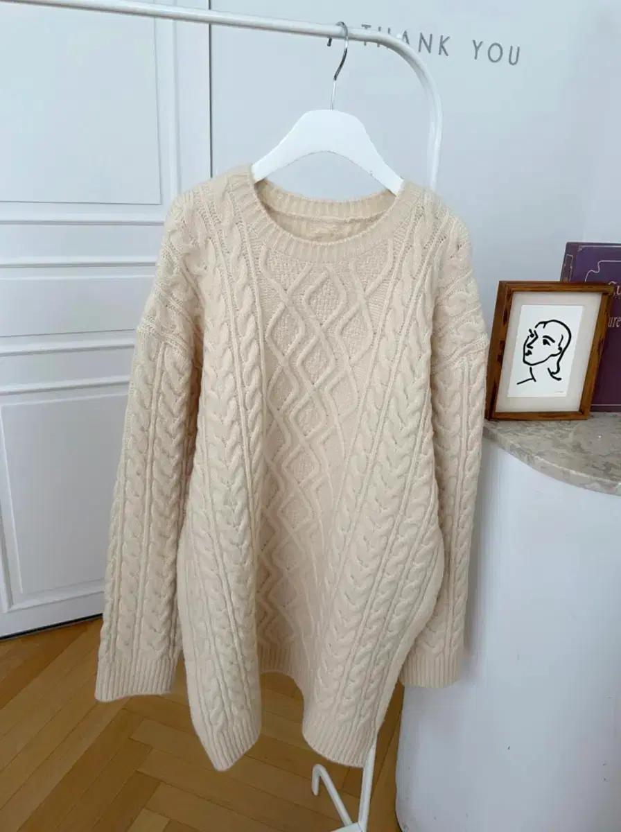 꽈배기 케이블 니트 원피스 아이보리