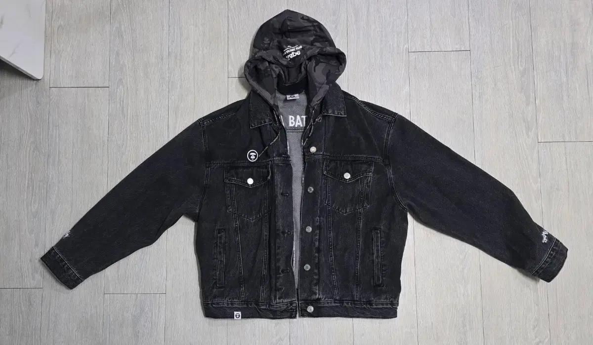 AAPE 후드 데님 자켓 블랙 XL