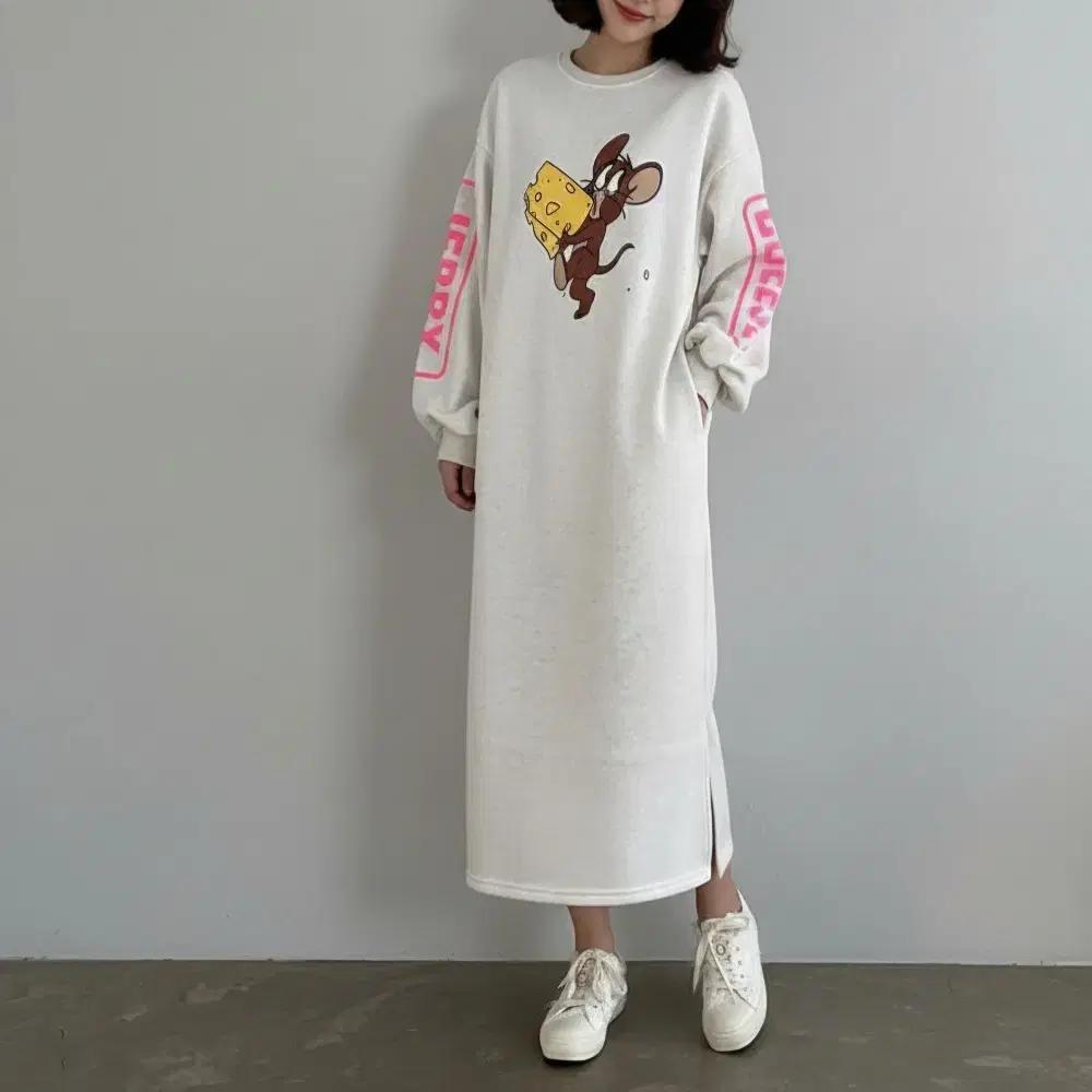 프린팅 기모 롱  데일리 루즈핏 원피스