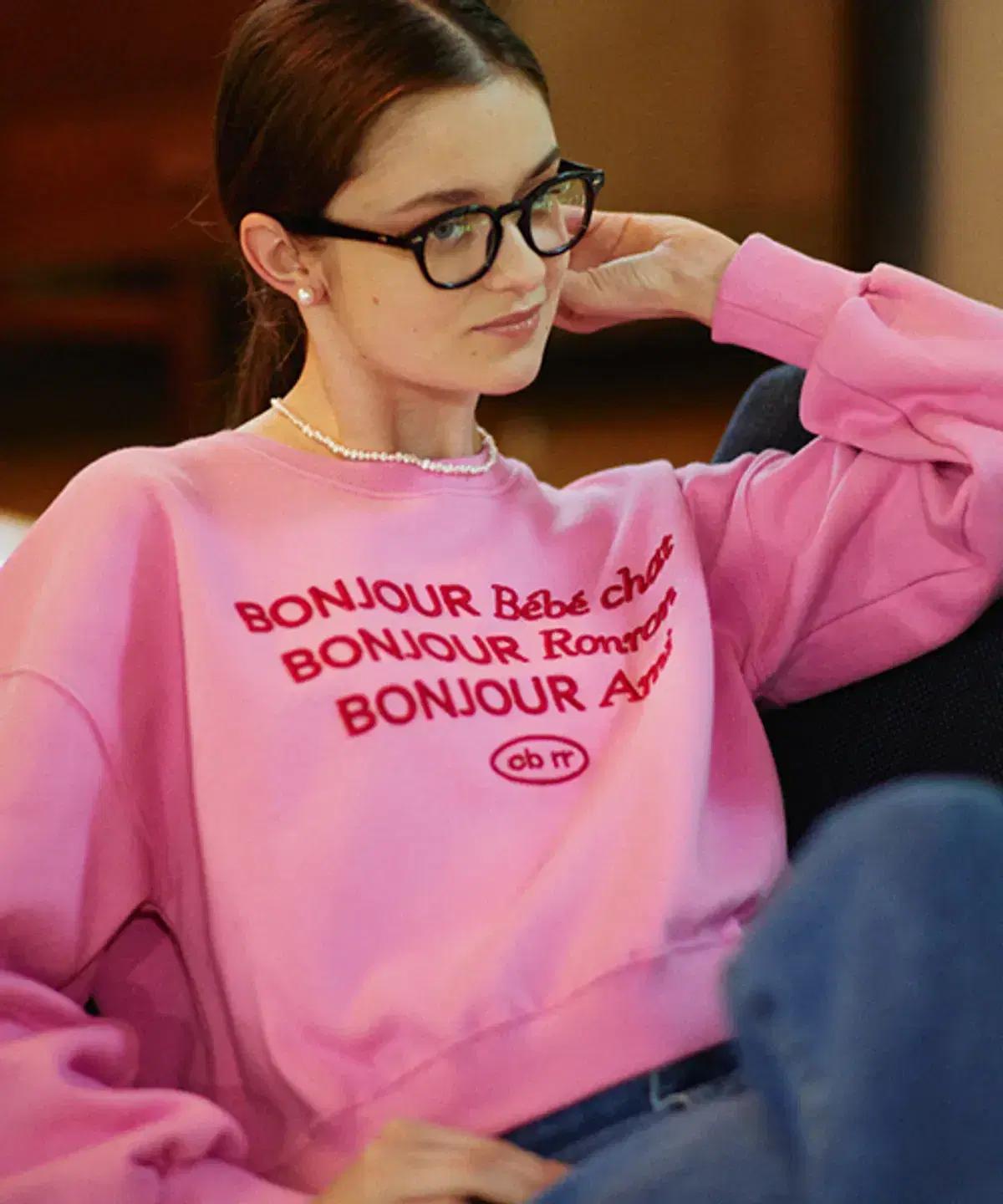 론론 Bonjour Ronron 크롭 맨투맨 Pink(새상품)