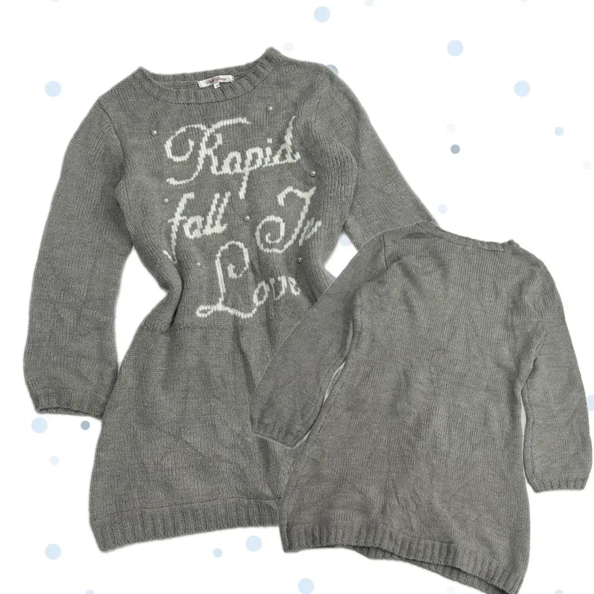 일본빈티지 히메갸루 러블리 레터링 진주 겨울 그레이 니트 원피스