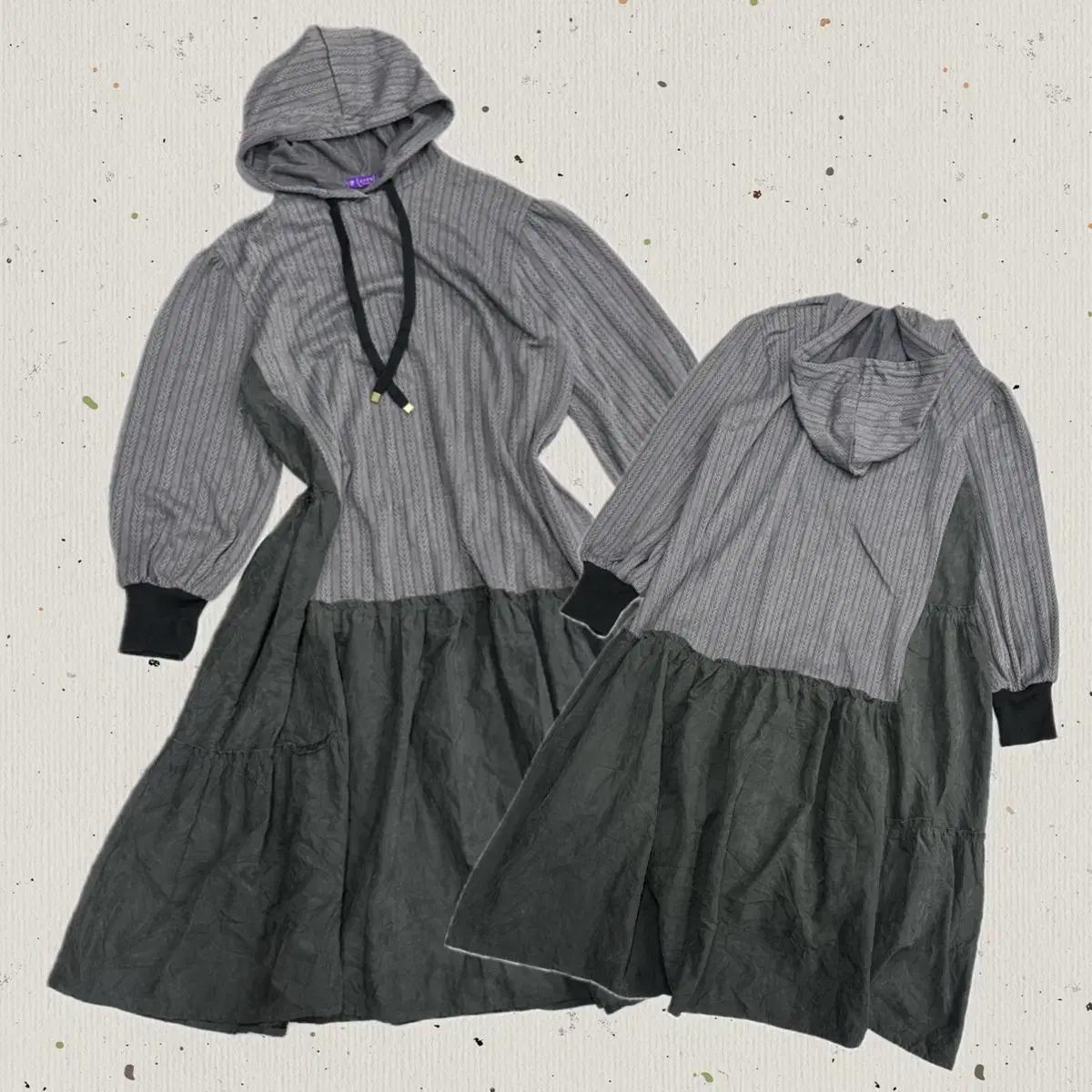 일본빈티지 엑시즈팜 겨울 니트 레이어드 그런지 그레이 롱 후드 원피스