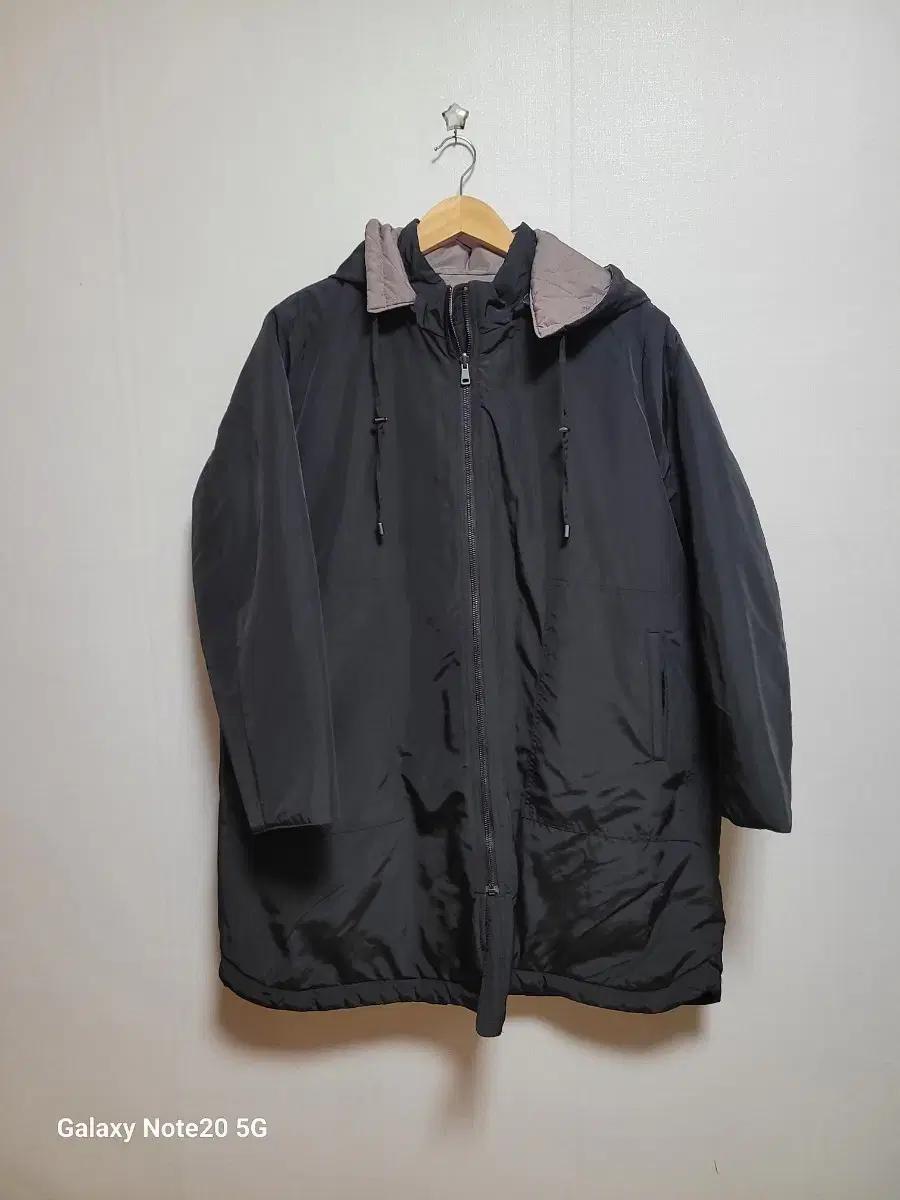 25.빅사이즈마담엘레강스 후드 롱 코트 블랙 여성 110