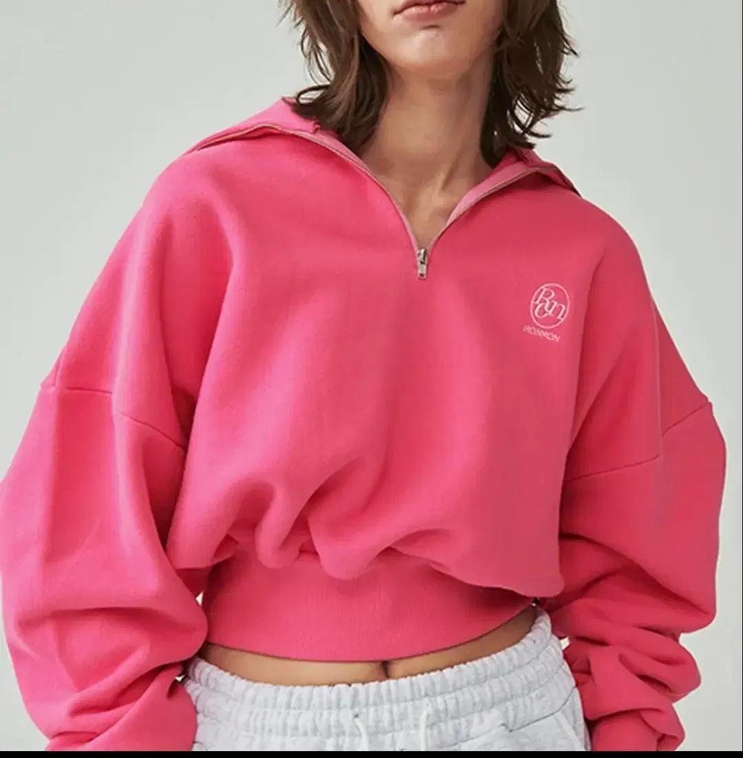 론론 스웻셔츠 맨투맨 하프집업 반집업 푸시아핑크