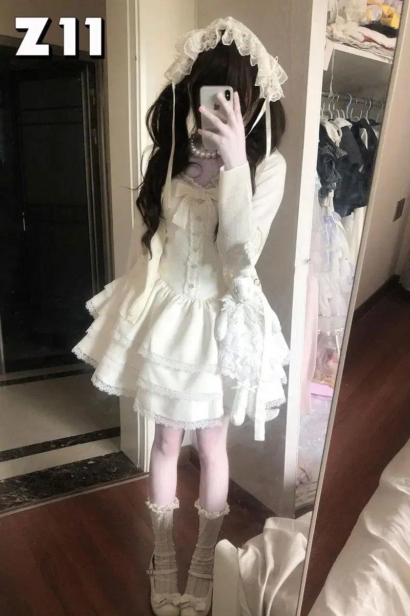 리본 원피스 + 모든 코디에 맞는 니트 가디건 투피스 세트