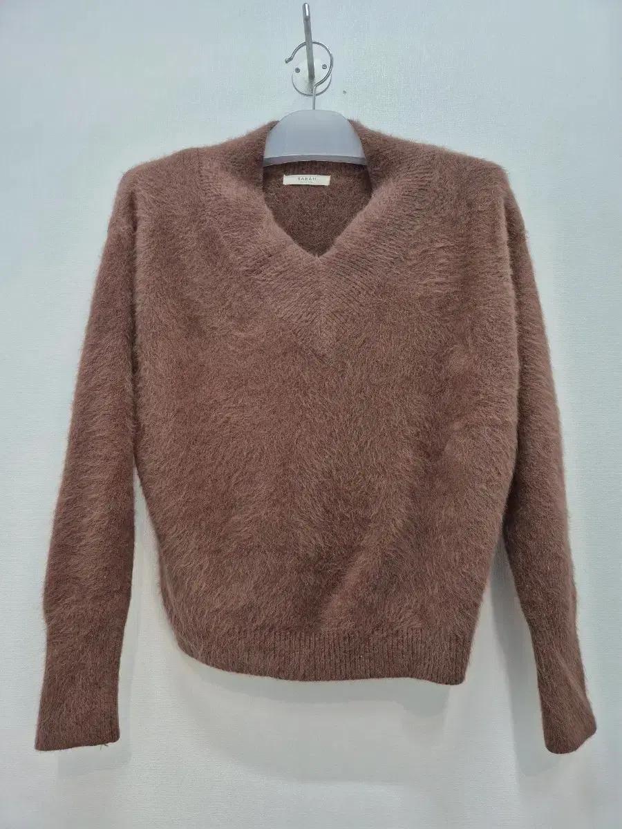 RABAH 브이넥 모헤어 니트 브라운