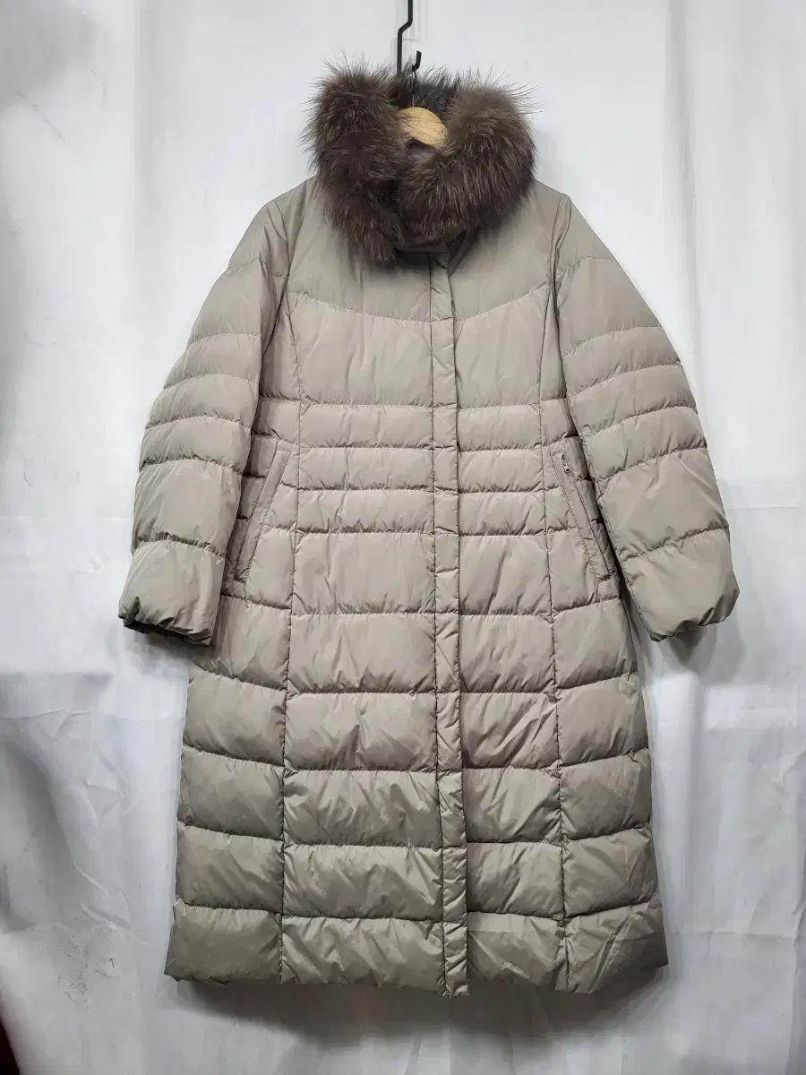 GGPX 폭스퍼 코트 롱 구스패딩 베이지
