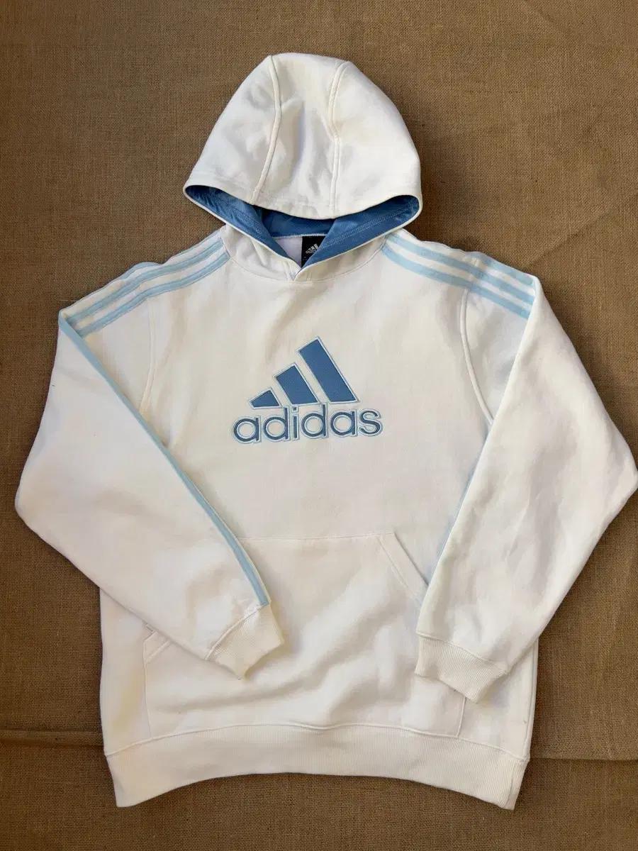 아디다스 삼선 화이트 후드티 L