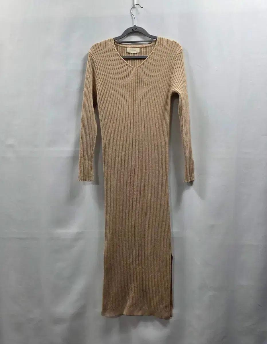 1341 [grace muse]골지 니트 롱 원피스 베이지/슬림핏