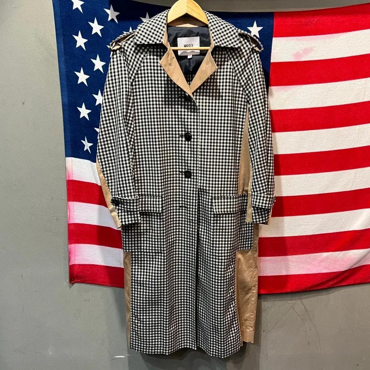 MUSEE 뮤제 체크 롱 트렌치 코트