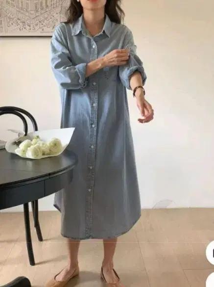 롱 데님 셔츠 원피스 여성 루즈핏 라이트블루 프리사이