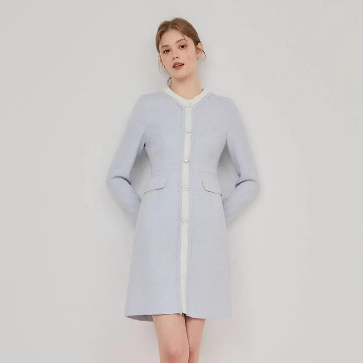 JJ 지고트 트위드 프린지 배색 롱 원피스 하객룩 결혼식 출근룩