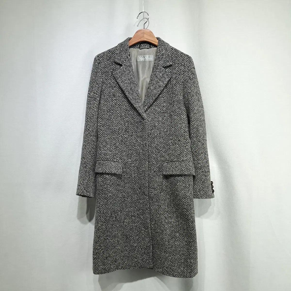 CN858W_M 막스마라 버진울 모노 체크 롱 코트