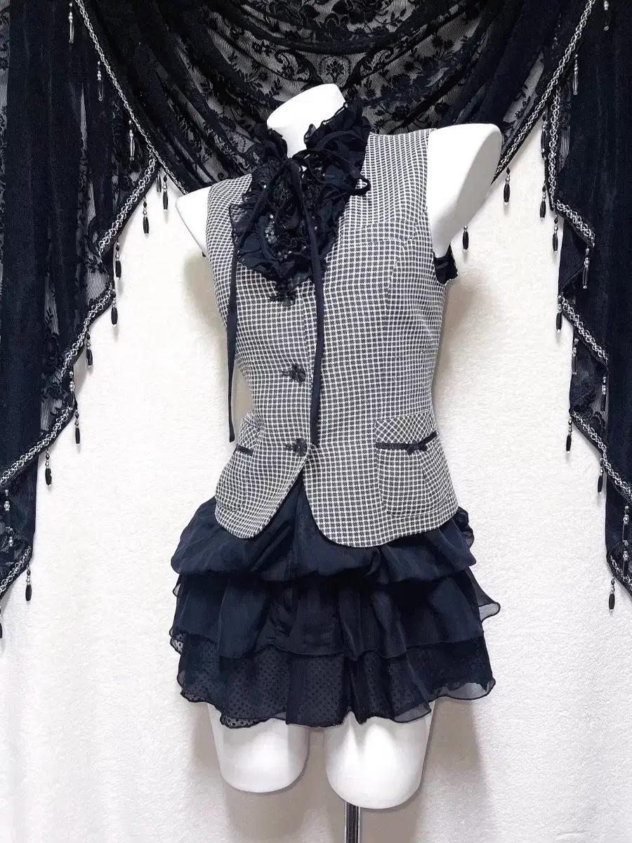 로맨틱고딕 고스로리 펑크 갸루 도트 프릴 쉬폰 캉캉원피스 공겜 핀터 히메