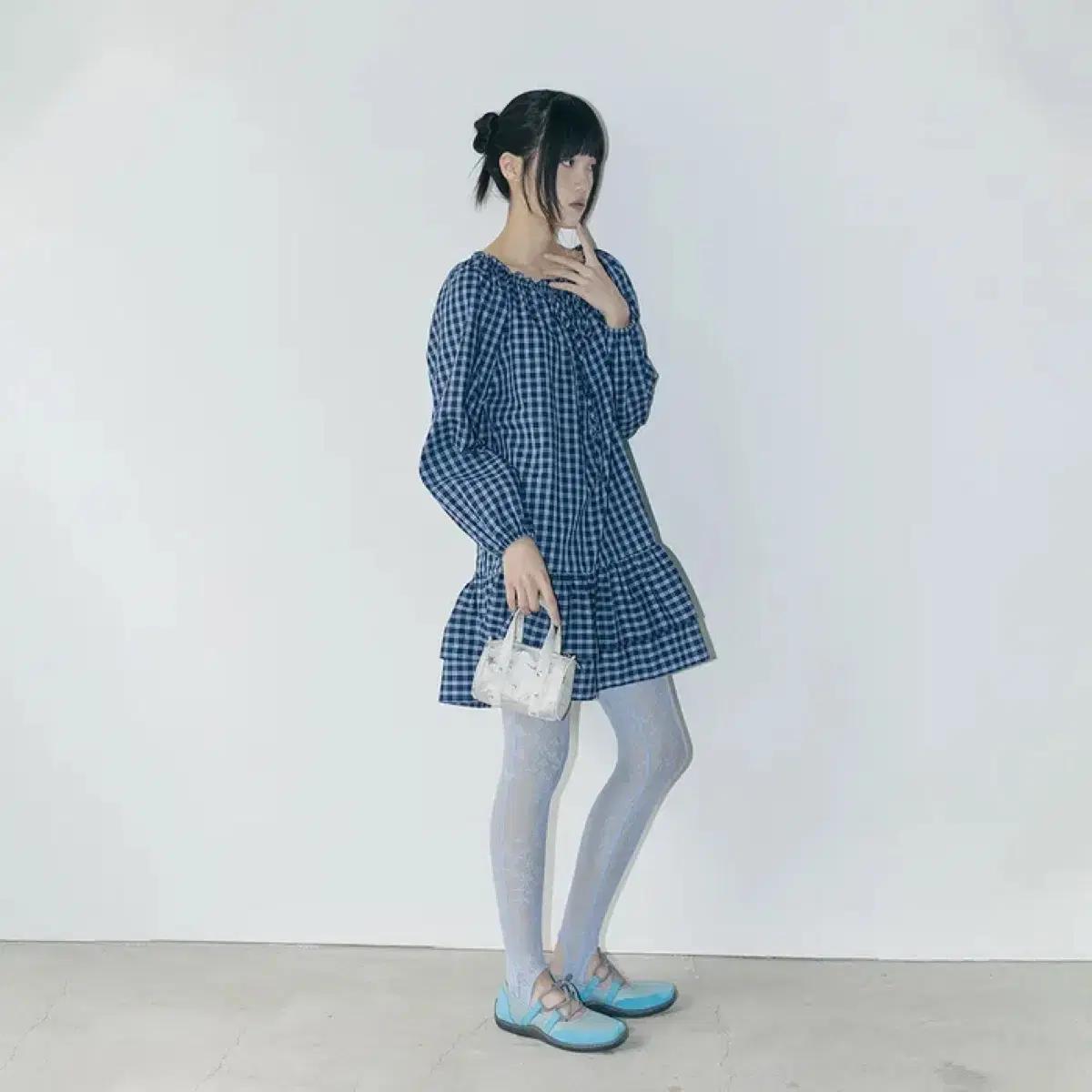 포크던 체크 미니 원피스