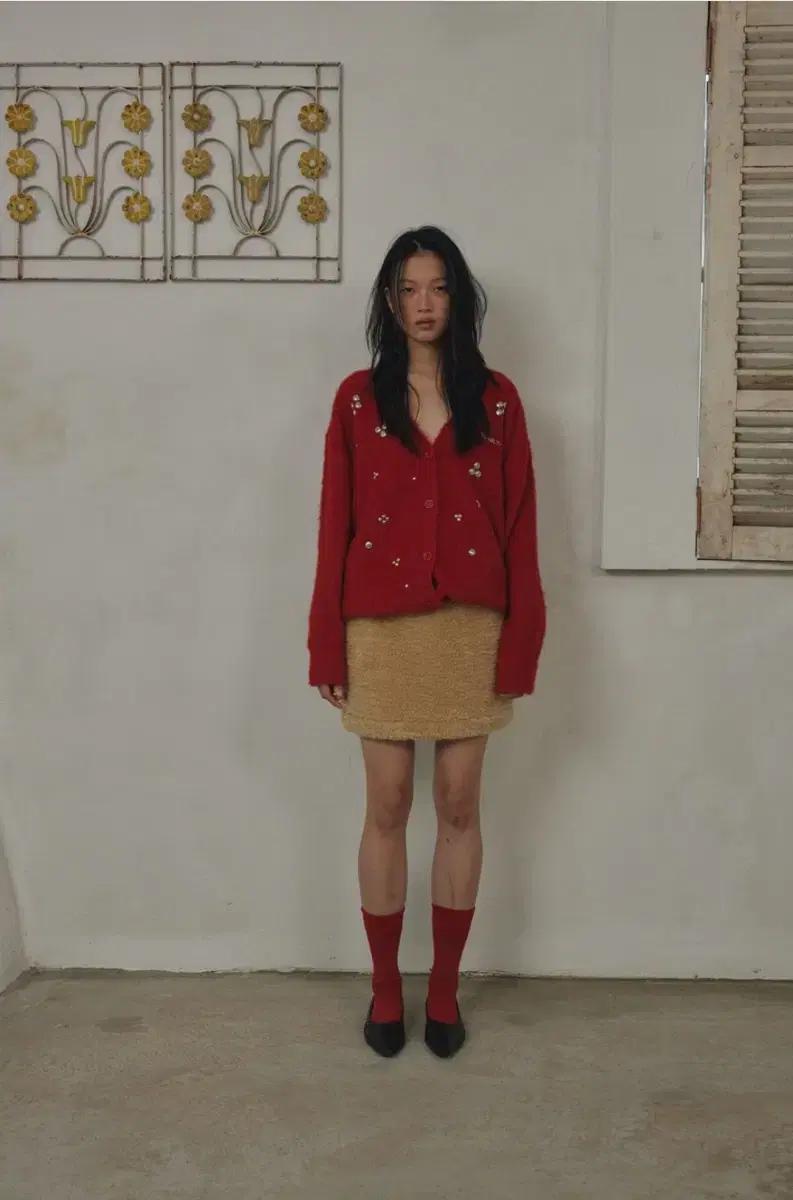 아우어솔티 Disco Sparkle 가디건 체리레드