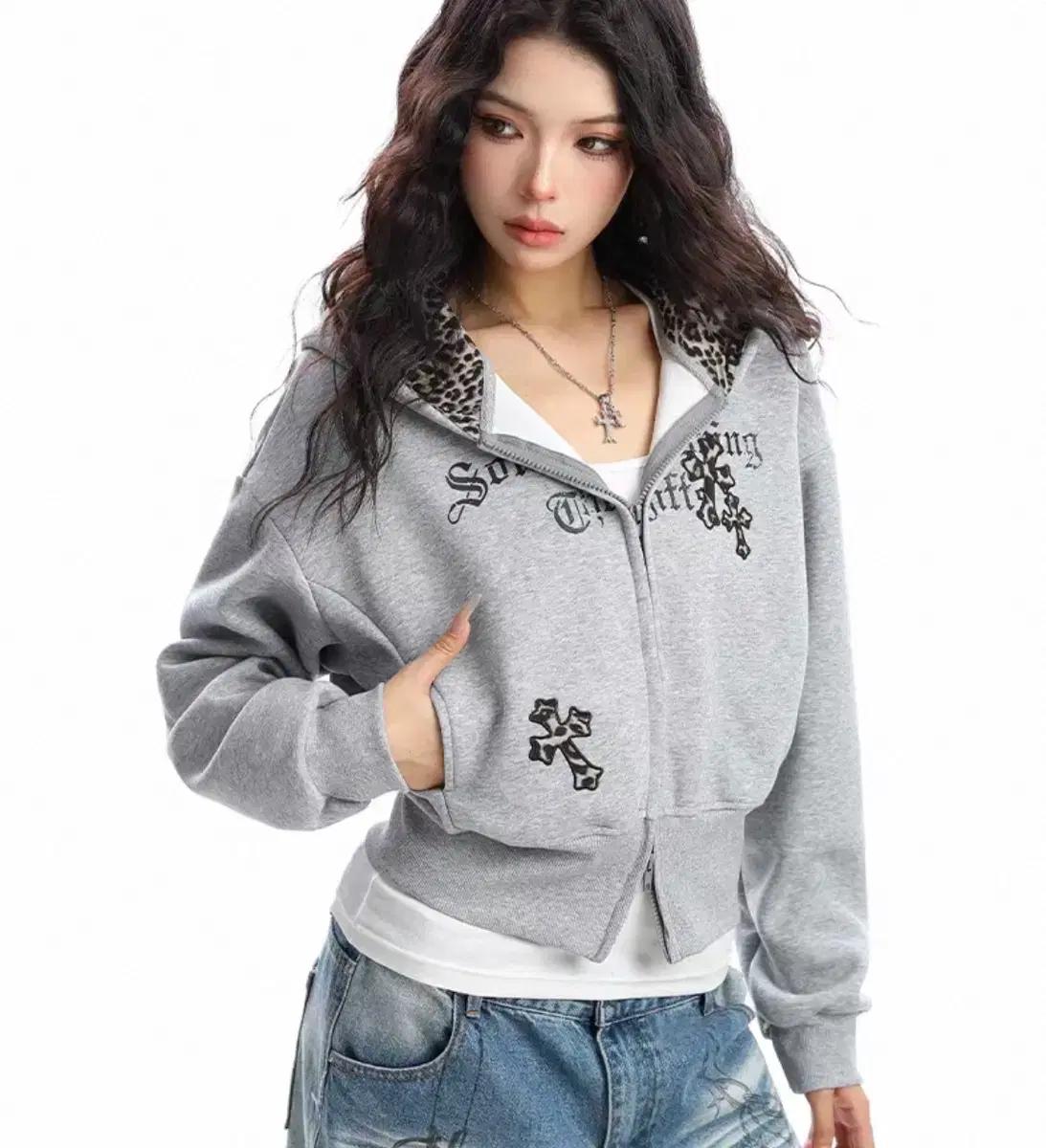 레오파드 고딕 크로스 후드집업 미스치프 블랙업 스컬프터 마뗑킴