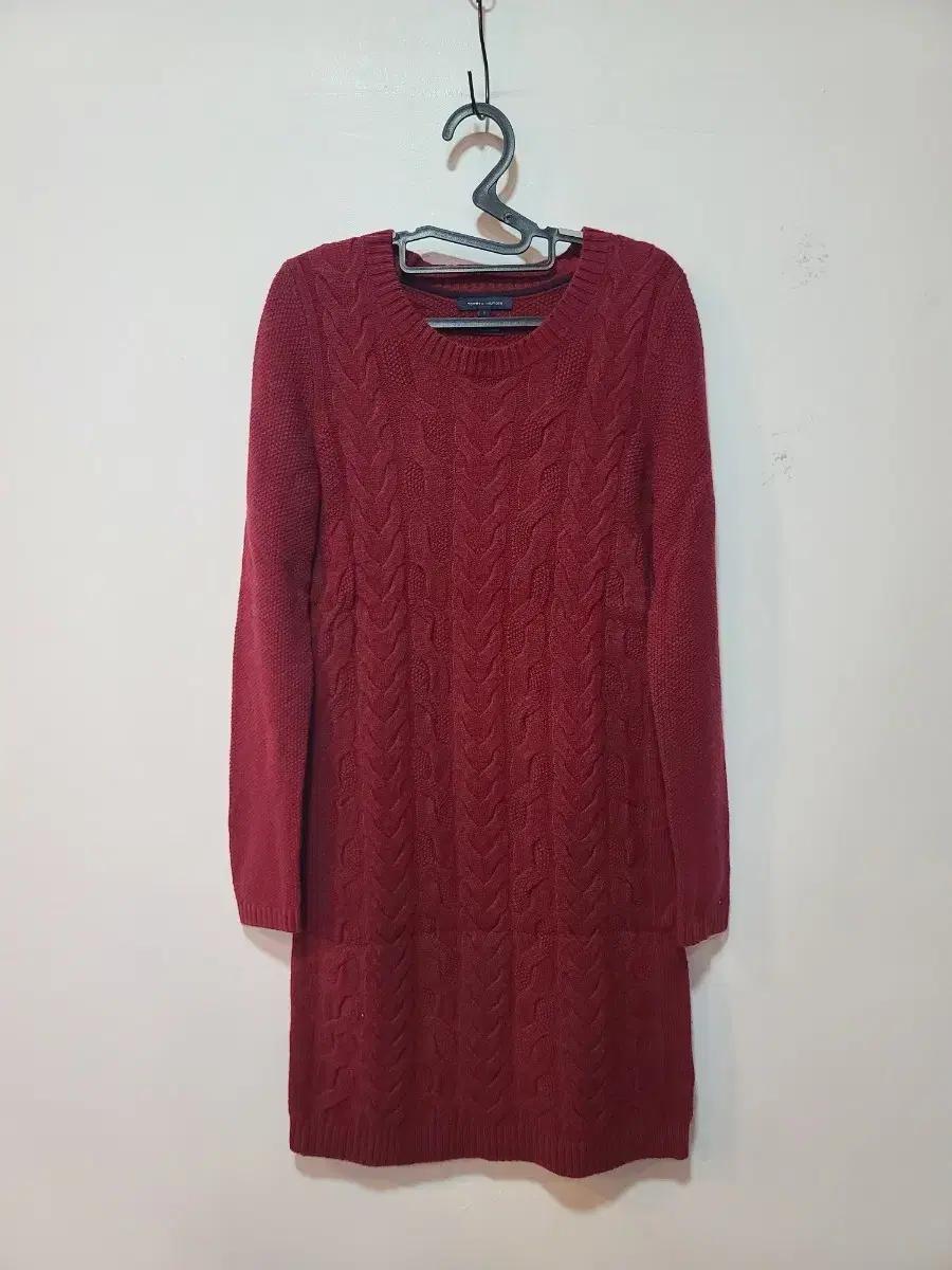 타미힐피거 케이블 니트 원피스 버건디 s