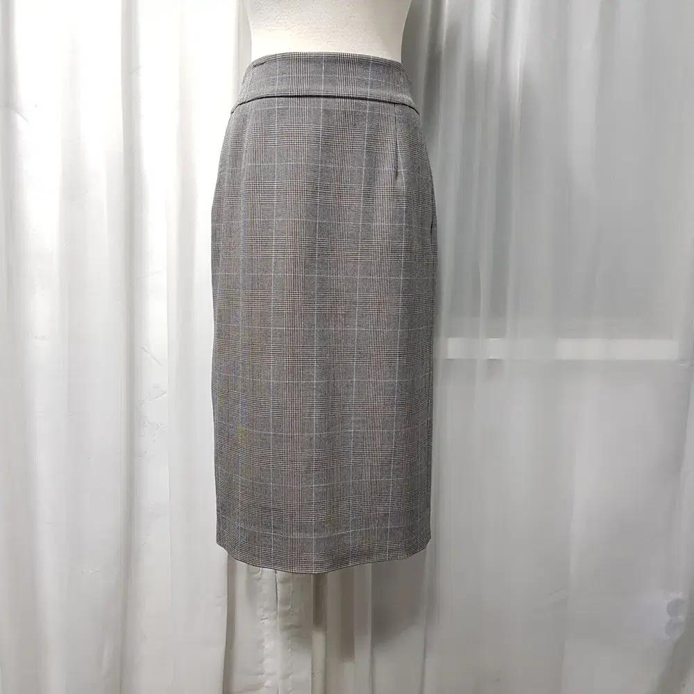 빈티지 체크 패턴 하이웨스트 H라인 오피스룩 미디 스커트 여M C748