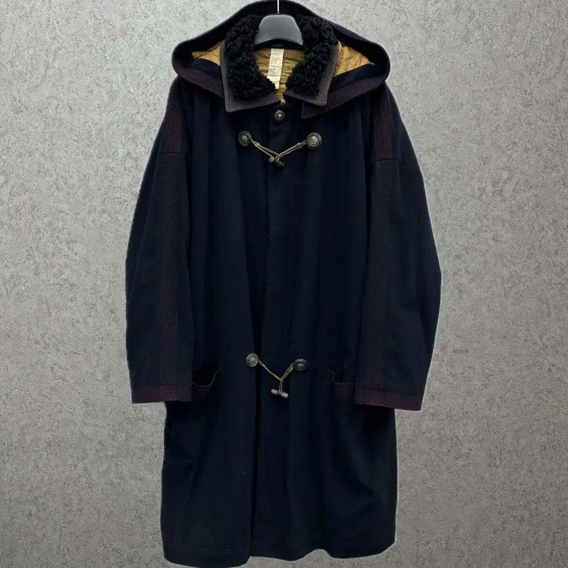 110 베르사체 울 캐시미어 남자 후드 롱 코트