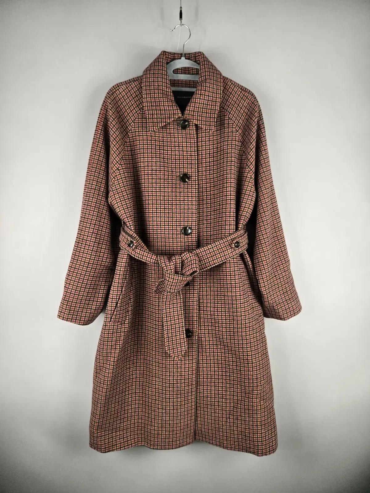 [무료배송]카이아크만 90 여성 루즈핏 체크 벨트 하프 울 코트