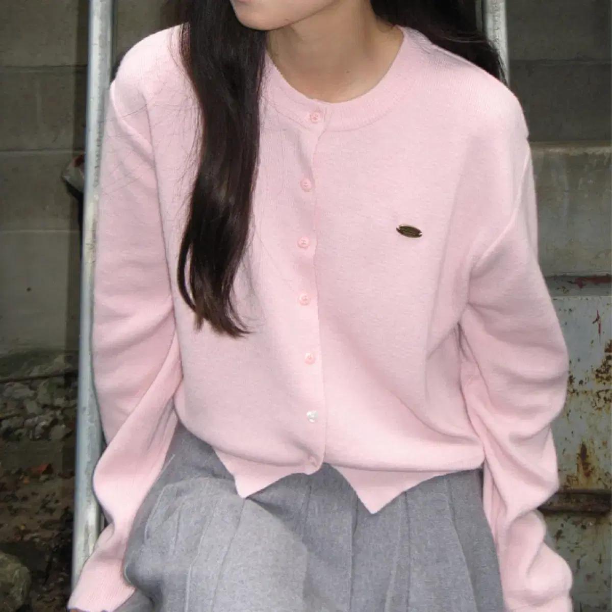 론론 베이직 니트 가디건 핑크