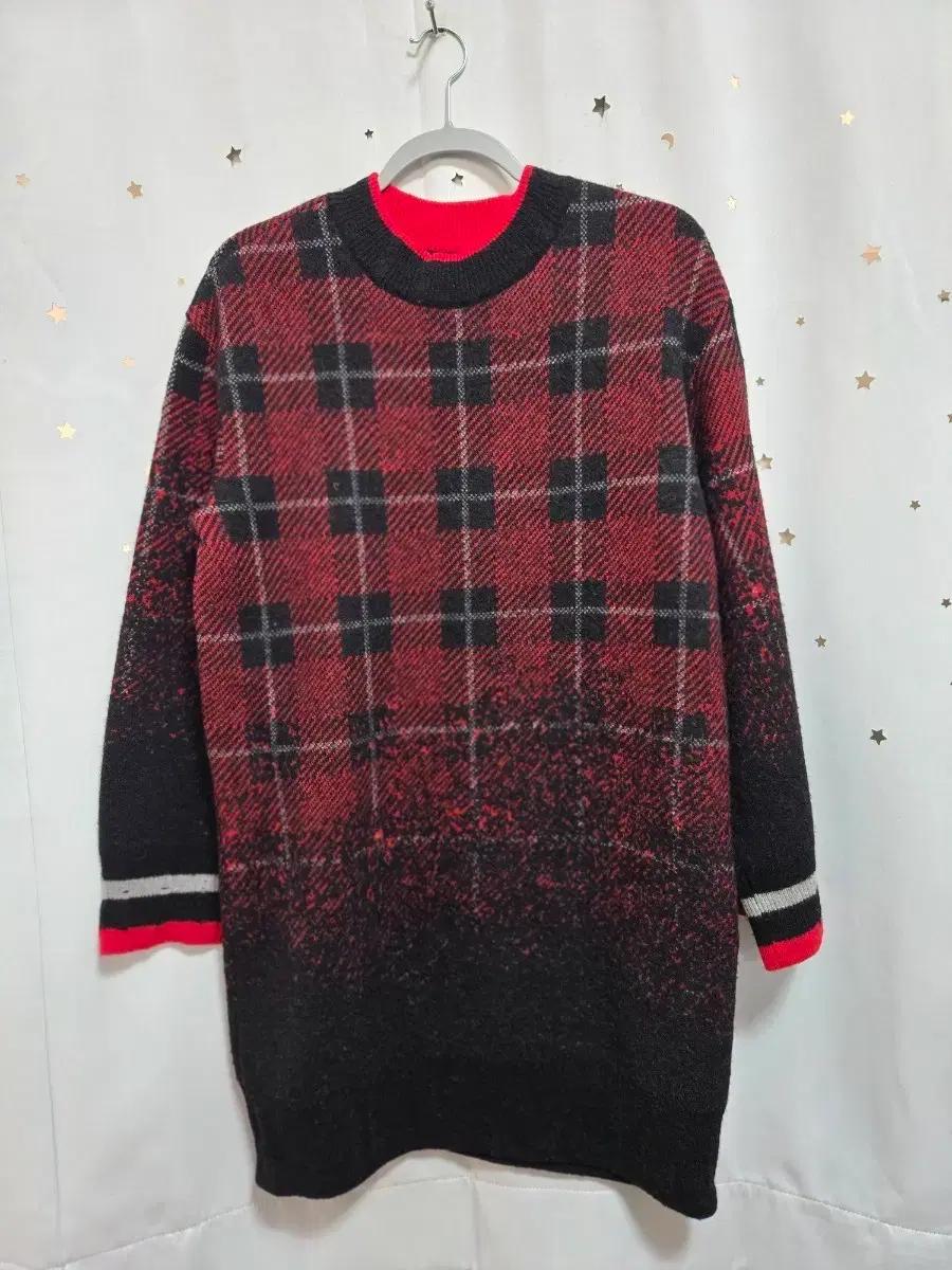 시스템 레드/블랙 체크 모 니트 롱 원피스 90