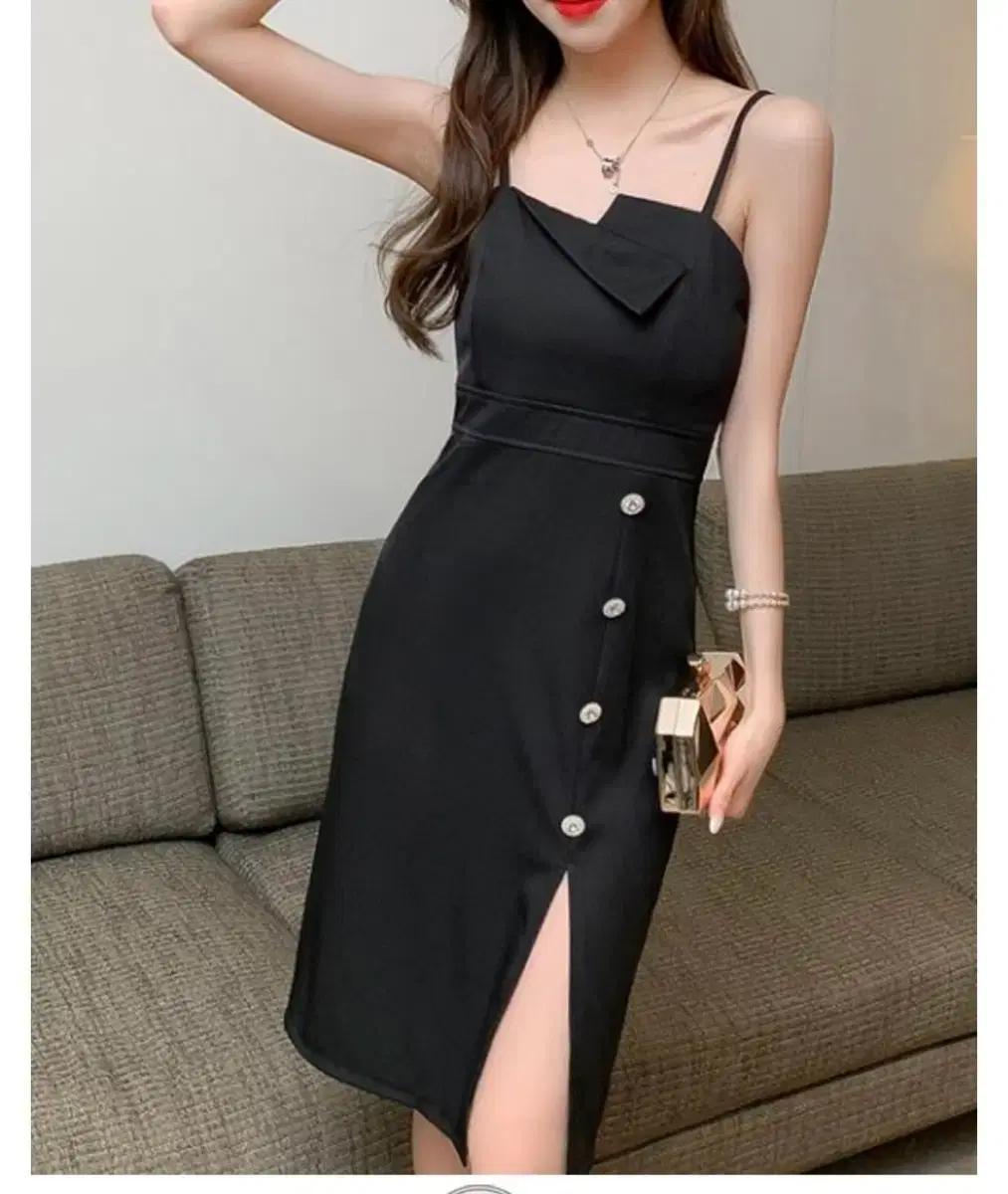 새상품 블랙 슬릿 스판 미디 원피스 홀복 파티 격식룩