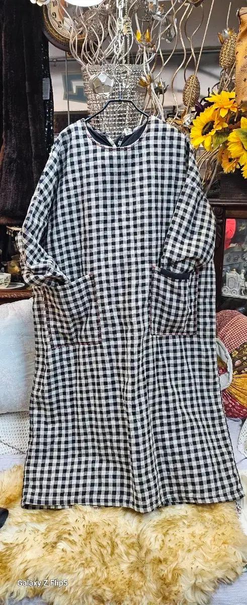 순면페딩블랙 체크 롱 원피스 데일리룩