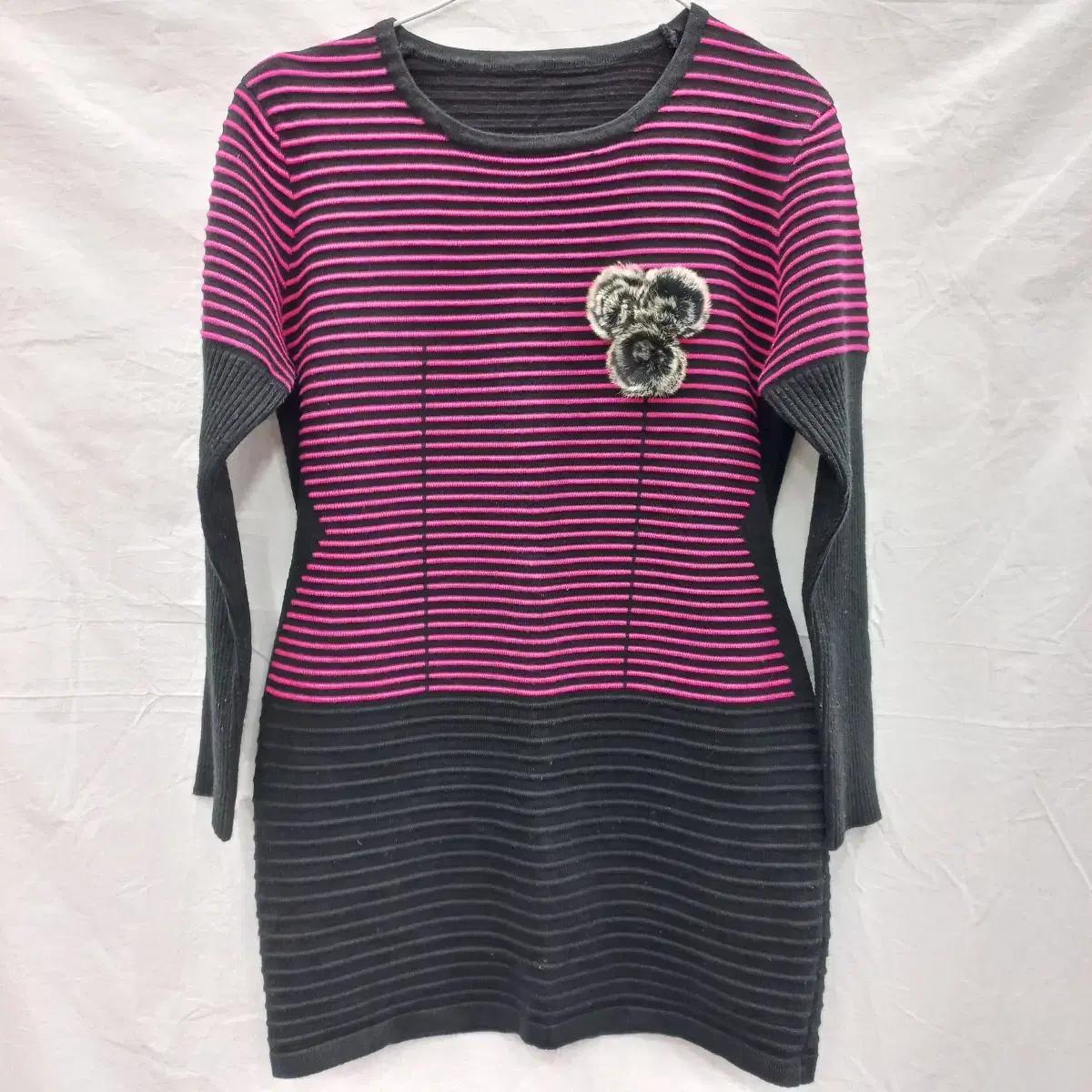 여성 핑크 스트라이프 니트 원피스 (여90)