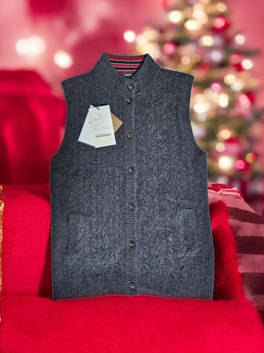 헤지스 미착용/울캐시미어 혼방/차콜 케이블 여성니트 조끼 베스트 55